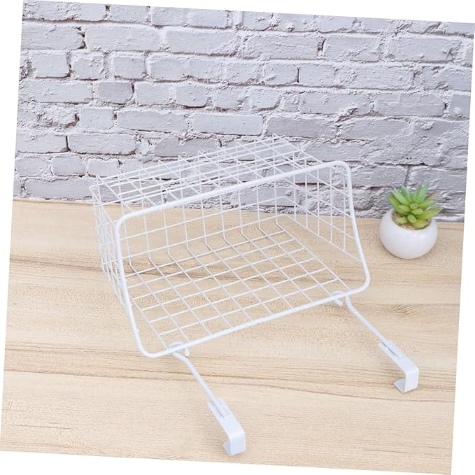 Sosoport White Hanging Storage Basket Over Cabinet Door Organizer Rack for Kitchen Bathroom Office Rust Ventilated Door Basket Easy Install Needed