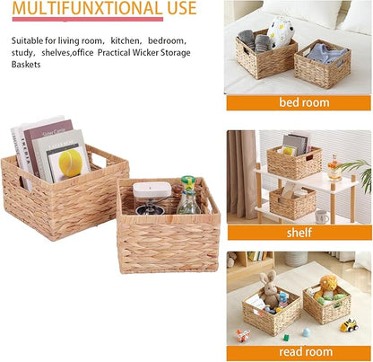Large Wicker Basket Set of 2 Woven Baskets for Shelves Gift Baskets Empty Wicker Storage Organizing with Built-in Handles 2-Pack Nesting Woven Basket 11.8*11.8*7.1INCH