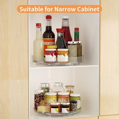 2 Pack Lazy Susan Turntable Organizer, 9 and 10 Inch Rotating Trays for Corner Cabinet, Fridge, Pantry, Kitchen, Table Top, Makeup Vanity, Bathroom Countertop Storage, Acrylic Spinning Spice Rack
