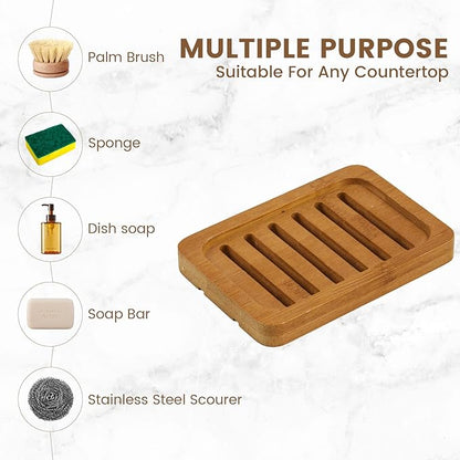 2PCS Self Draining Soap Holders, Rustic Slotted Bamboo Dish Tray, Easy Cleaning Wooden Soap Dish for Shower, Bathroom, Kitchen Sponges, Bath Tub, Packed in A Case (Acacia Style)