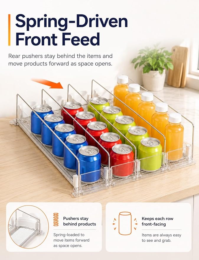 Self-Weight Sliding Shelf Beverage Organizer,Front-Facing Fridge Can Dispenser,Adjustable Rolling Tray for Retail Display(75x460 mm)