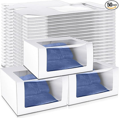 DoubleFill 50 Pcs Hat Boxes with Clear Window, Foldable Gift Boxes for Baseball Caps, Storage, Display and Shipping (White)