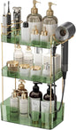 Akinbas 3 Tier Bathroom Organizer Countertop Makeup Perfume Tray Skincare Organizer Comes with Hair Dryer Rack and Toothbrush Holder for Bathroom Dresser Vanity (Green)