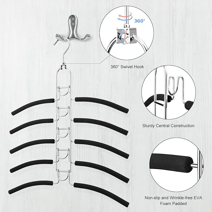 Mastom Space Saving Clothes Hangers, Multilayer Metal Hanger 4 Pack 5 in 1 Space Saver Coat Hangers, Anti-Slip Foam Padded Shirt Suit Hanger for Closet Storage Organizer