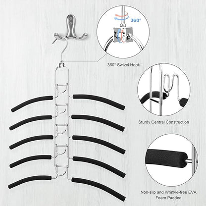 Mastom Space Saving Clothes Hangers, Multilayer Metal Hanger 4 Pack 5 in 1 Space Saver Coat Hangers, Anti-Slip Foam Padded Shirt Suit Hanger for Closet Storage Organizer