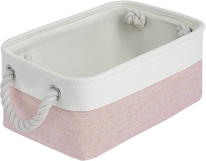 Storage Baskets for Shelves 11.8x7.9x5.2 Inch, Foldable Fabric Storage Bins with Handles, Small Storage Baskets for Organizing Closet, Office, Home Organization (1-Pack, White&Pink)