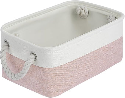 Storage Baskets for Shelves 11.8x7.9x5.2 Inch, Foldable Fabric Storage Bins with Handles, Small Storage Baskets for Organizing Closet, Office, Home Organization (1-Pack, White&Pink)