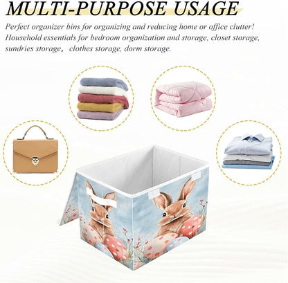senya Easter Baskets Collapsible Storage Bins with Lids, Easter Rabbit Bunny K Storage Boxes Clothes Baskets for Organizing