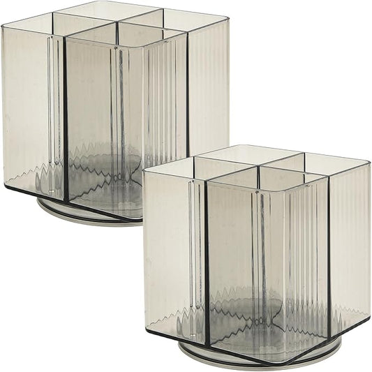Trio Essentials Square Rotating 4 Compartment Cosmetic & Beauty Organizer, Brush Holder, Makeup, Jewelry, Office Desk Accessories, Cutlery, Vanity Holder, Art Supplies, Household Organization (2 Pack)