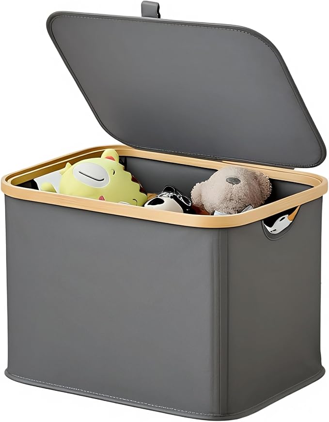 Storage Basket with Lid and Handles, 40L Fabric Bin for Shelf, Closet, Toy Organization, Collapsible Storage Organizer for Home, Grey