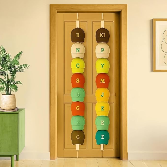 Over the Door Hat Rack for 16 Baseball Caps - 1 Pack Adjustable Baseball Hat Organizer, Heavy Duty Hat Holder for Door, Space-Saving Baseball Cap Storage & Hanging Display System