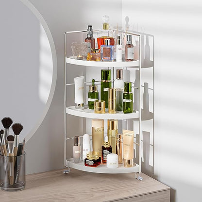 3-Tier Corner Spice Rack Kitchen Bathroom Countertop Organizer Vanity Tray Cosmetic Makeup Storage Standing Shelf, White