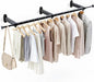 Luxspire Wall Mounted Clothes Rack, Industrial Pipe Clothing Rack, 41" Heavy Duty Extendable Iron Garment Bar, Multi-Purpose Hanging Rods for Clothes Bedroom, Laundry Room, Closet 1 Pack, Black