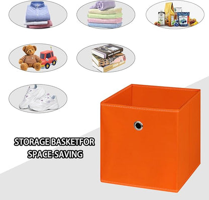 Foldable Storage Cubes Bins ,11 Inch Cloth Storage Cube Fabric Storage Box Cubes Organizer Baskets with Handles for Home Organizer Set of 6 (Orange)