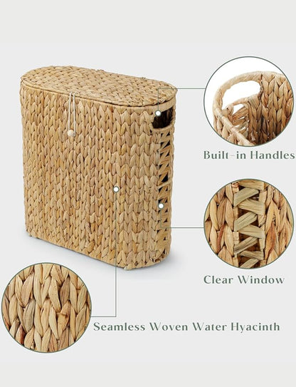 YANGQIHOME Toilet Paper Storage, Water Hyacinth Toilet Paper Storage with Lid, Papers Container for up to 9 Mega Rolls, Bathroom Basket Organizer