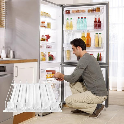 Drink Organizer for Fridge, 18.9x15.0x3.1in Soda Can Dispenser for Refrigerator, 6 Rows Adjustable Automatic Pusher Glide Drink Dispenser for Beer Beverages (White)