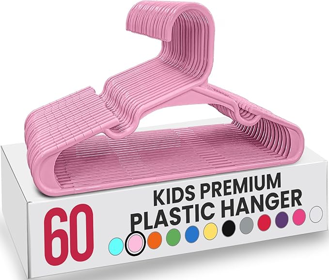 Utopia Home 60 Pack Kids Hangers - 11.5 Inch Plastic Baby Hangers for Closet - Childrens Hanger for Clothes & Infant Hanger for Closet - for Everyday Standard Use (Baby Pink)