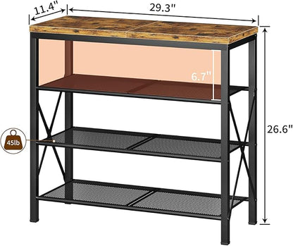 4 Tier Shoe Rack, Metal Shoe Organizer with Wooden Top, Shoe Shelf for Entryway Closet Door Entrance, Rustic Brown