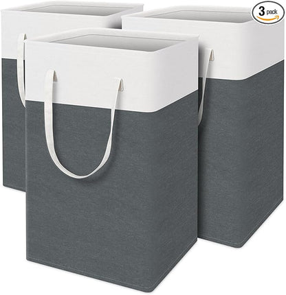 TasticTotes laundry basket 3-Pack, laundry hamper, Hamper with handles, collapsible laundry baskets, Waterproof dirty clothes hamper, Towel Storage for Home or Dorm, 75L-Grey