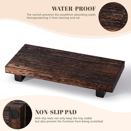 Bathroom Tray Farmhouse Decor Pedestal Stand Wood Riser Display Kitchen Accessories Soap Holder for Sink, Counter, Vanity, Dark Brown
