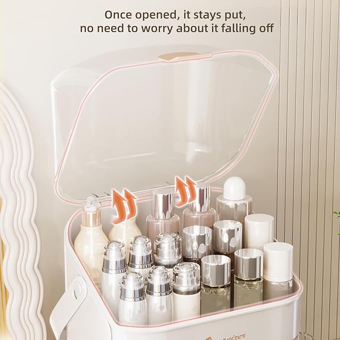 Makeup Organizer, Skincare Organizers with Clear Lid & 2 Drawers and 360° Rotating Brush Holder
