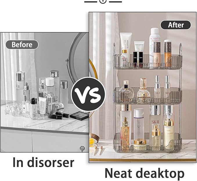 shuang qing 3 Tier Bathroom Counter Organizer Countertop Storage, Cosmetics Skincare Shelf Organizer, Makeup Organizer Perfume for Dresser Vanity Tray, Spice Rack Organizer for Kitchen - Gray