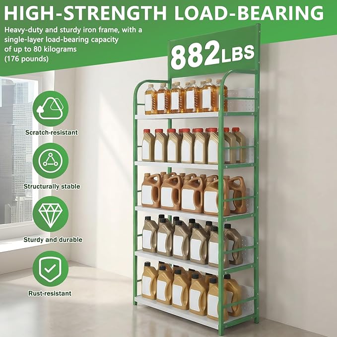 5 Tier Supermarket Large Sample Display Shelf with Signboard Metal Retail Candy Display Rack for Kitchen Office and Convenience Store