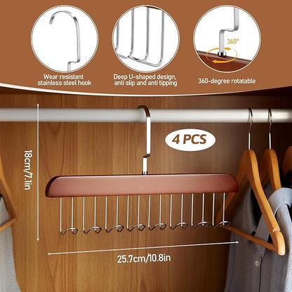 4 PCS Tank Top Hanger Space Saving, Bra Hangers for Closet Organizer, Tank Top Hangers with 32 Hooks Tie Rack Belt Hanger Belts Rack Ties Holder 360° Rotatable Neck Tie Organizer for Ties, Scarves