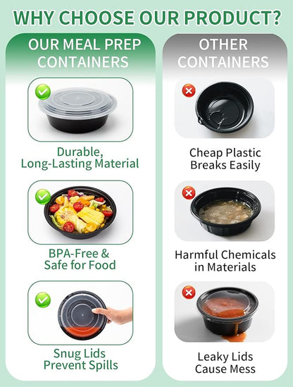 UMT Plastar 32 oz Round Meal Prep Bowls with Lids, 50 Pack BPA-Free To Go Food Containers, Microwave Freezer Dishwasher Safe, Round Food Storage Containers for Meal Prep Takeout