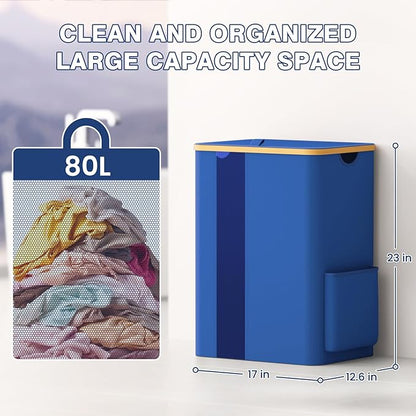 BlissTotes Laundry Basket with Lid, 80L Clothes Laundry Hamper with Handles and Removable Laundry Bag, Breathable Design Hamper with Lid for Bedroom, Bathroom, Dorm, Laundry Room - Blue