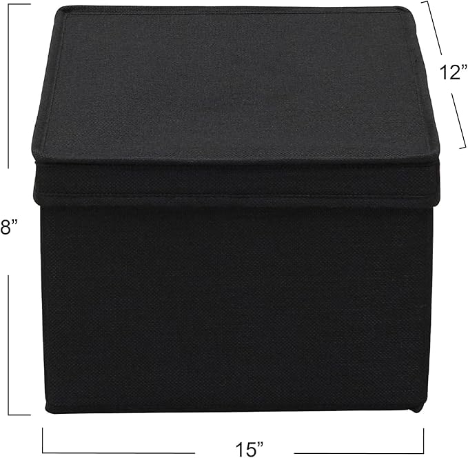 Household Essentials Large Fabric Storage Box With Lid Box, Black, Set of 2