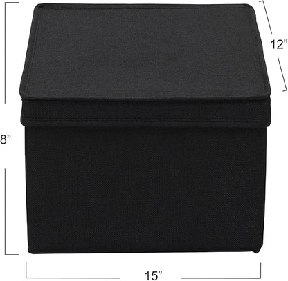 Household Essentials Large Fabric Storage Box With Lid Box, Black, Set of 2