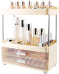 DASITON 4 Tiers Makeup Organizer, 2 Drawers Large Cosmetic Organizers for Vanity Bathroom Countertop, Bathroom Organizers and Storage for Skincare, Cosmetic, Perfume, Dresser Organizer (Cream+Clear)