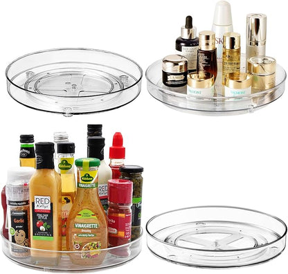Amolliar Lazy Susan Turntable Organizer, 9"+11" 4 Pack, Rotating Tray for Kitchen, Fridge, Pantry Organizer Storage, Cabinet, Closet, Bathroom Vanity Makeup, Condiment Spice Rack, Under Sink Organizer
