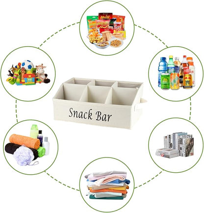 Snack Organizer for Countertop, Trapezoid Fabric Snack Bin with Side Handles, 6 Compartment Snack Basket Container, Lightweight Snack Bar Station Organizer, Kitchen Pantry Storage-Beige