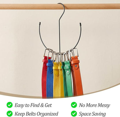 TIESOME 2 PCS Belt Hanger for Closet, 9.2in x 9in Stainless Steel Space Saving Organizer Hanging Tie Rack Hanger with Rubber Cover for Belt Ties Scarves Camisoles Hats Closet Organization