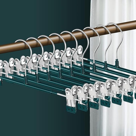 30PACK Pants Hangers with Clips Adjustable Skirt Hangers for Women Metal Non-Slip Trousers Hanger Heavy Duty Space Savin Clothes Hanger for Shorts,Jeans,12Inch,Green