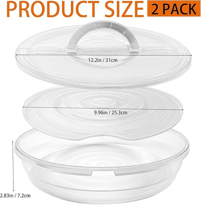 2 Pack 12 Inch Food Storage Container with Lid and Handle, Round Plastic Pizza Slice Storage Container, Reusable Pie Carrier Keeper for Food Cake Cheesecake, Clear