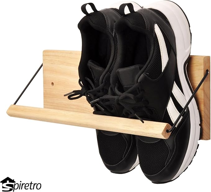 Shoe Rack with Dowel, Wall Hanging Shoe Storage, Organize for Sneaker, Slipper, Boots in Entryway, Hallway, Trailer, RV, Solid Wood_ Beige