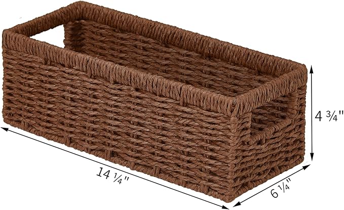 Vagusicc Wicker Storage Basket, Paper Rope Wicker Baskets with Handles, Toilet Paper Basket for Toilet Tank Top, Small Wicke Baskets for Organizing Shelves, 2-Pack, Brown