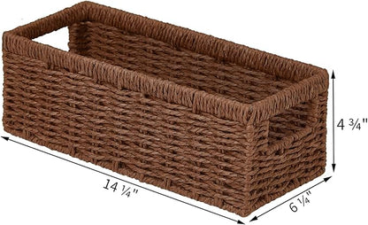 Vagusicc Wicker Storage Basket, Paper Rope Wicker Baskets with Handles, Toilet Paper Basket for Toilet Tank Top, Small Wicke Baskets for Organizing Shelves, 2-Pack, Brown