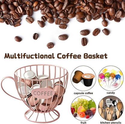 Coffee Pod Holder, Large Capacity K Cup Holder Coffee Capsule Storage Basket Tea Organizer for Countertop Kitchen Bar (Pink)