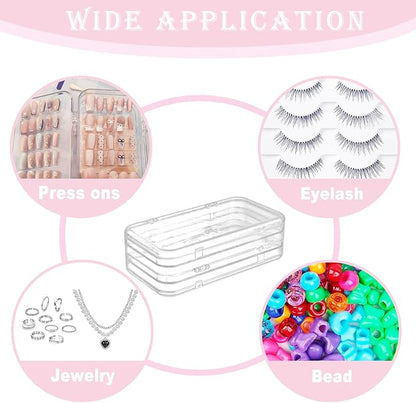 Tri-Fold Press on Nail Storage Box,Portable Press on Nails Organizer Case with 60 Pcs Adhesive Double Sided Tape,Acrylic Nail Storage Box for All Size Fake Nails Home Travel Use