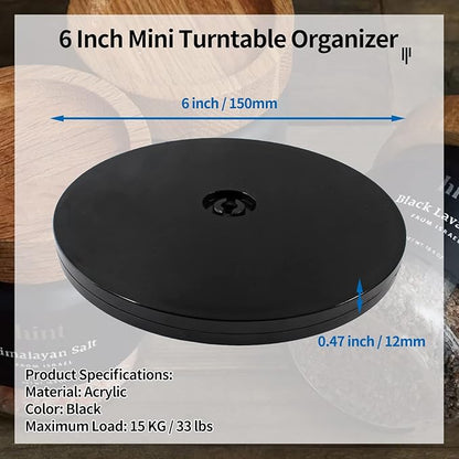 Bivethoi 6 Inch Mini Turntable, Black Rotating Tray, Acrylic Ball Bearing Plate for Kitchen Spice Rack, TV Laptop Monitor