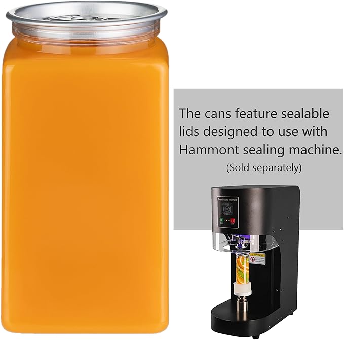 Hammont 200pk Plastic Juice Bottles with Caps – Sealable Smoothie, Boba, & Iced Coffee Cups – Reusable Clear Drink Containers – Compatible Automatic Cup Sealers (12 oz Square)