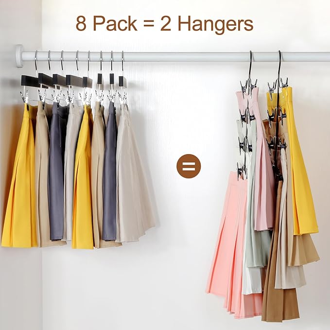 TOPIA HANGER 4 Tier Skirt Hangers for Women, Pants Hanger Space Saving with Adjustable Clips, Save 80% More Space, Clip Hanger for Slacks, Trousers, Shorts, Jeans, Towels, 2-Pack, CT73B