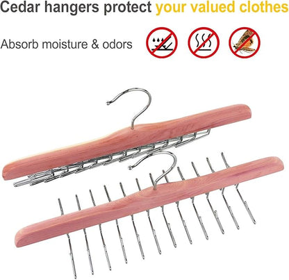 TOPIA HANGER American Red Cedar Wooden Tie Racks for Closet, 24 Tie Hangers Organizer, High-Grade Space Saving Necktie Holder for Storage and Display Bra, Tank Top, Camisole (1-Pack) CT14T