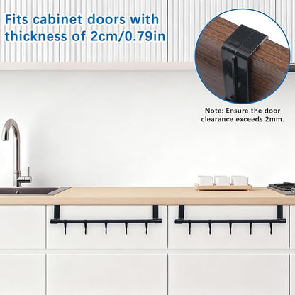 INCREWAY 2Sets Towel Holder, Over The Cabinet Door Towel Rack with Hooks, No-Installation Organizer for Kitchen Towels and Utensils on Bathroom Pantry Doors (Black)