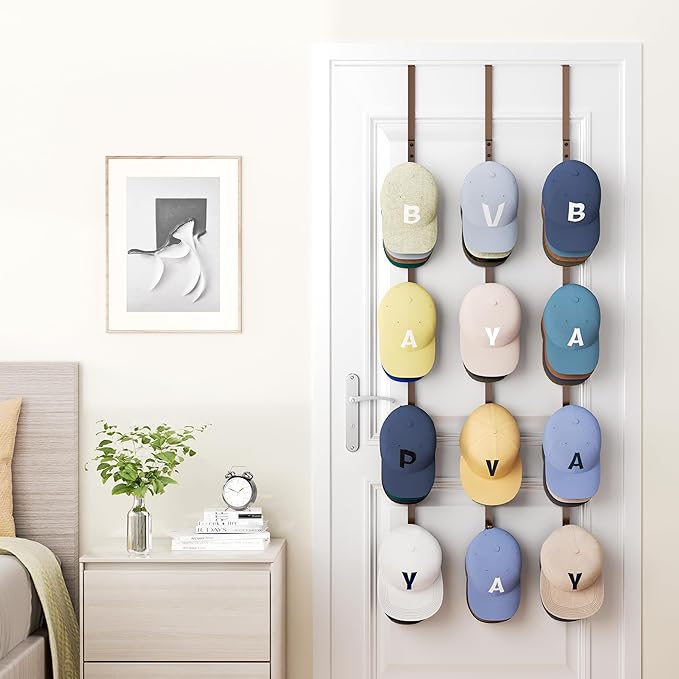 SWTYMIKI Over Door Hat Rack - 3 Packs Metal Hanging Hat Organizer with 12 Hooks Design, Baseball Cap Hanger Organizer Storage Holds up to 60 Caps for Door, Bedroom, Closet