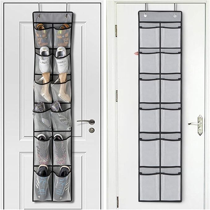 Generic Over The Door Shoe Organizers, 2024 New 12 Large Pockets Hanging Shoe Organizer, Shoe Rack for Closet Entryway Bedroom Bathroom Pantry Shoe Holder, 2 Metal Hook, Grey